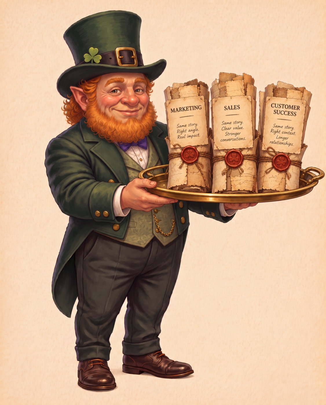 The Butler handing over aligned versions of the same story to marketing, sales and customer success.