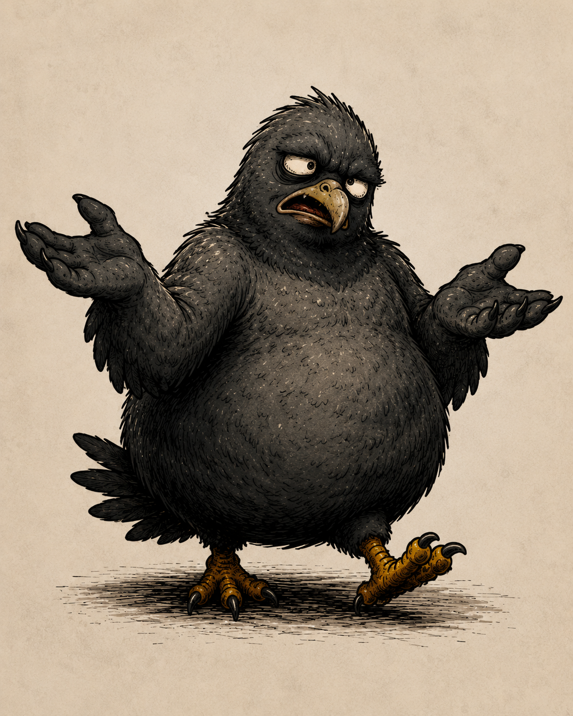 Fat Pigeon, unbothered. Right up until he isn’t.