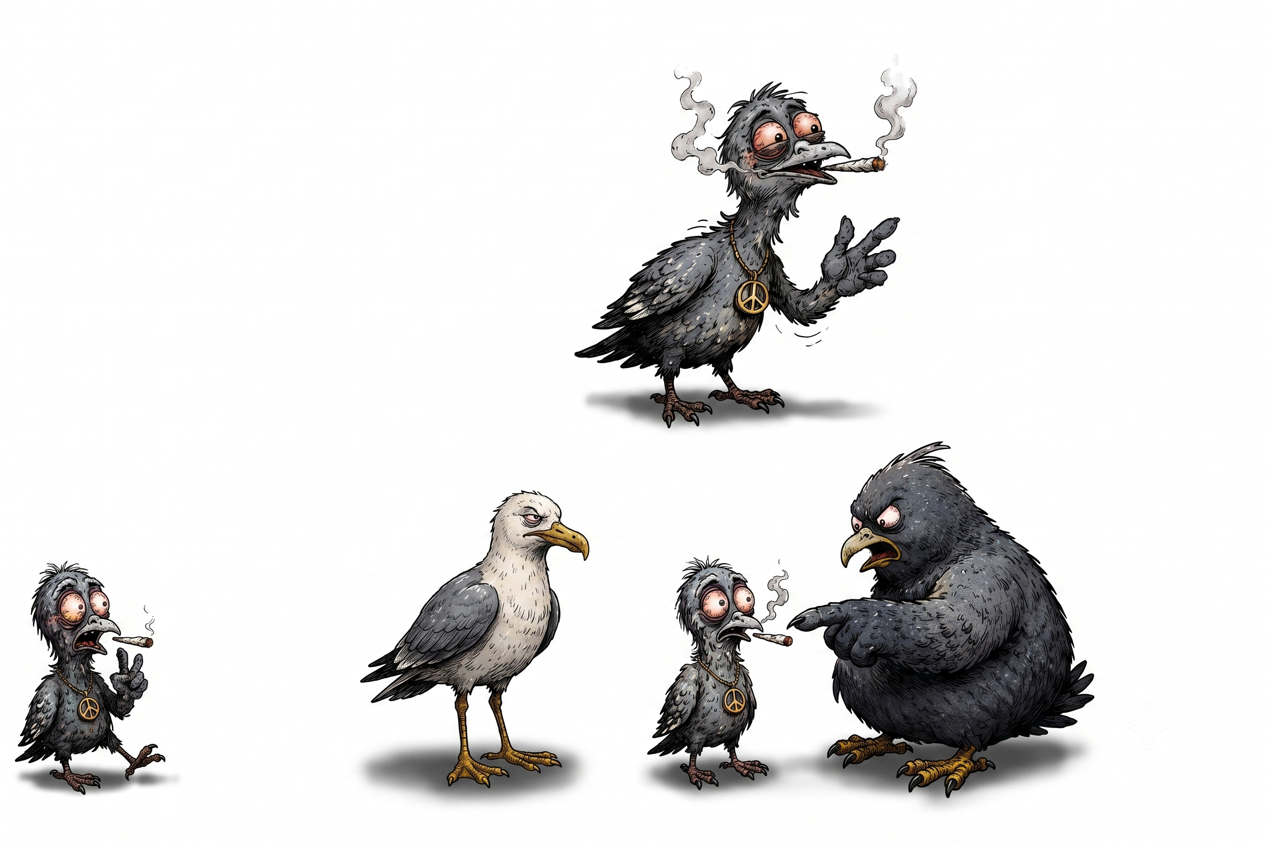 The cast, isolated — Doobie, the seagull, and the reason predators hesitate