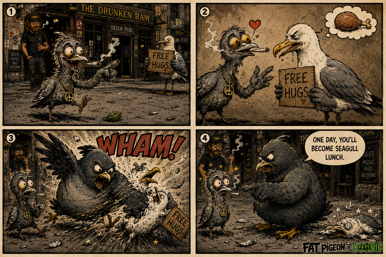 The four-panel origin. The loop, running in the wild.